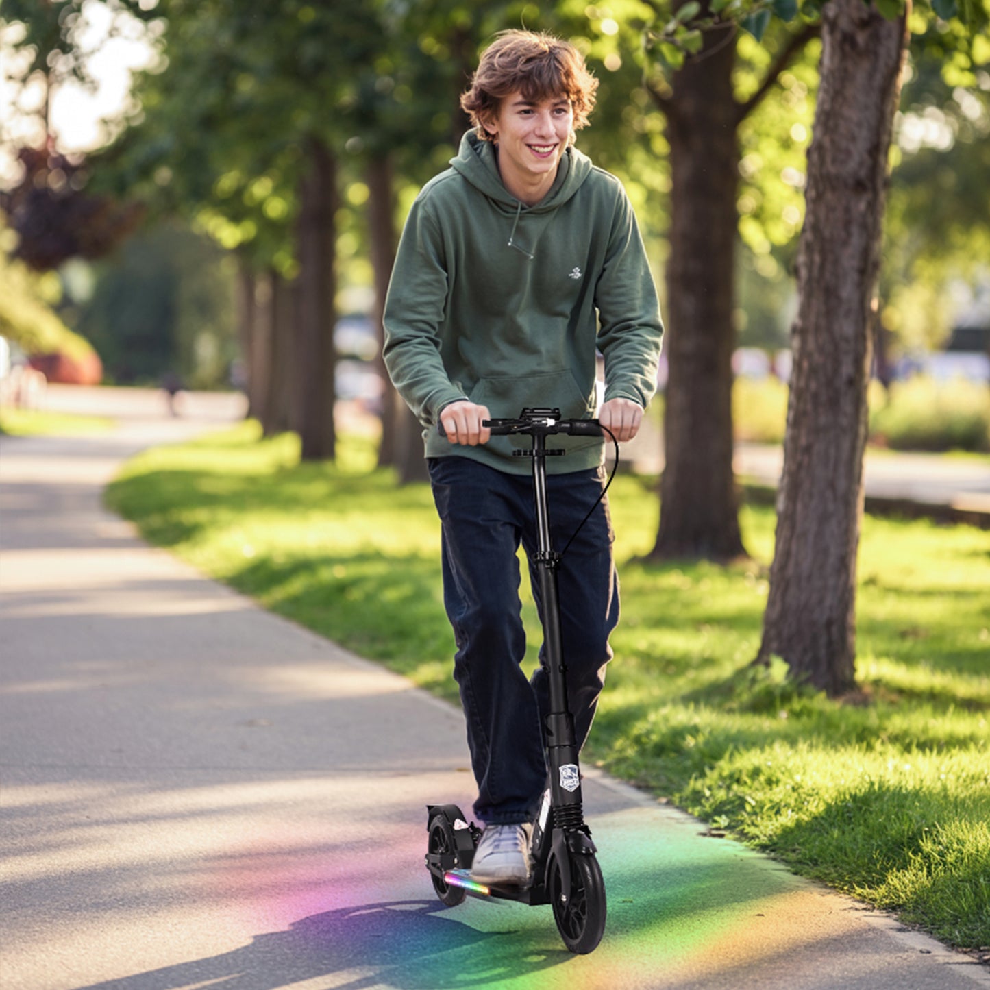 H.yeed Light Up Kick Scooter with Disc Brake Black