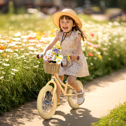 Birtech 14 Inch Kids Balance Bike with Removable Basket Light Yellow