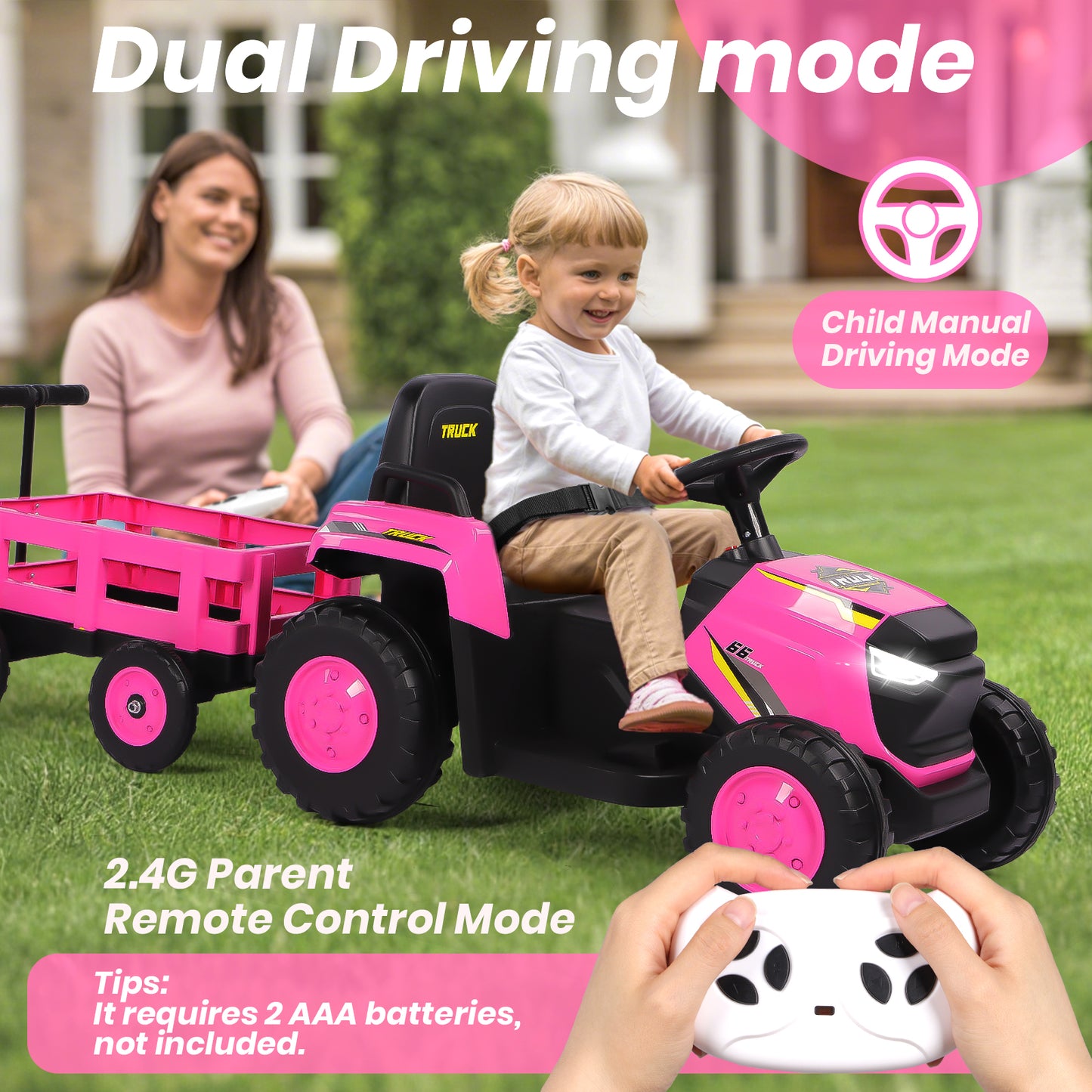 H.yeed Kids Ride-on Tractor and Trailer Aged 3-6