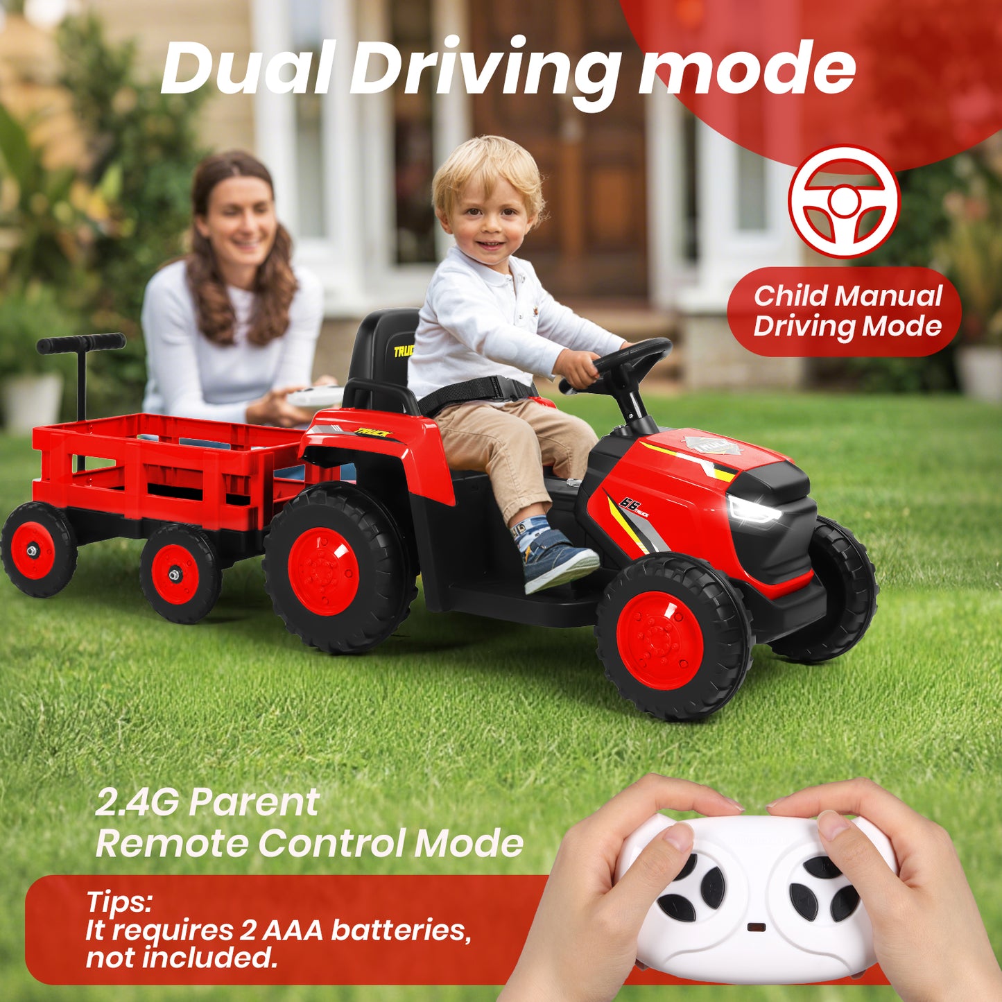 H.yeed Kids Ride-on Tractor and Trailer Aged 3-6