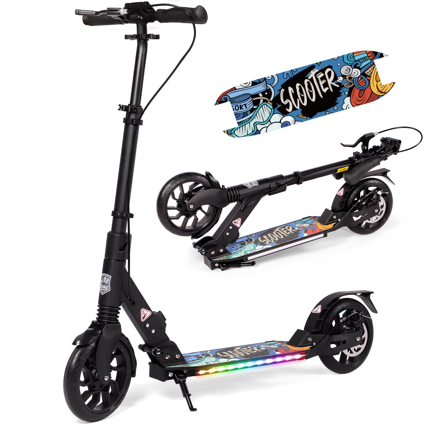 H.yeed Light Up Kick Scooter with Disc Brake Black