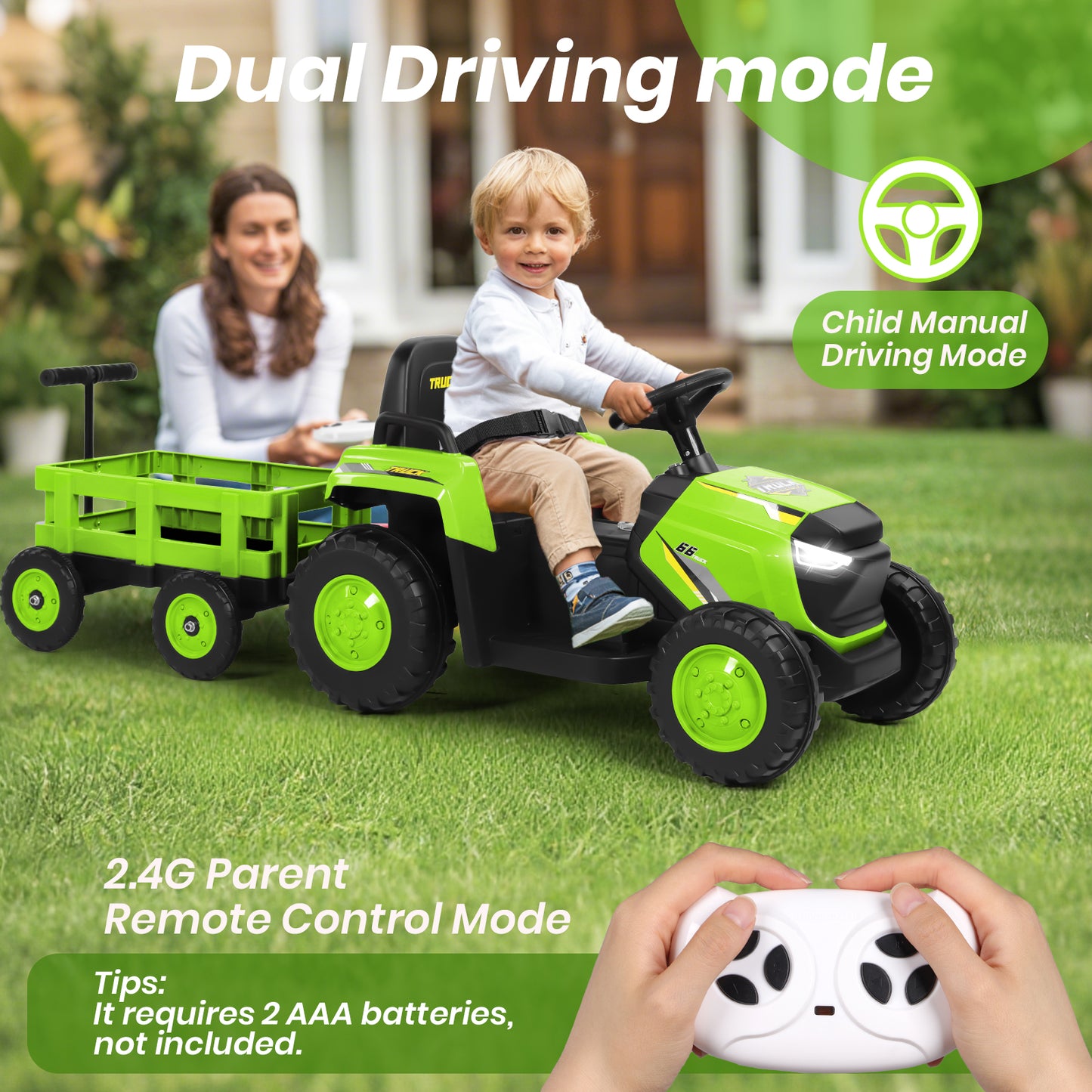 H.yeed Kids Ride-on Tractor and Trailer Aged 3-6