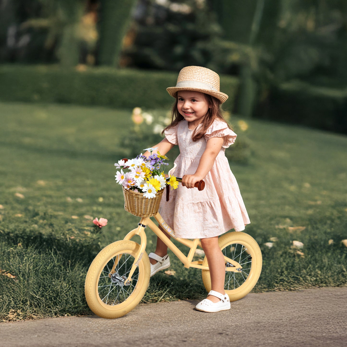 Birtech 14 Inch Kids Balance Bike with Removable Basket Light Yellow