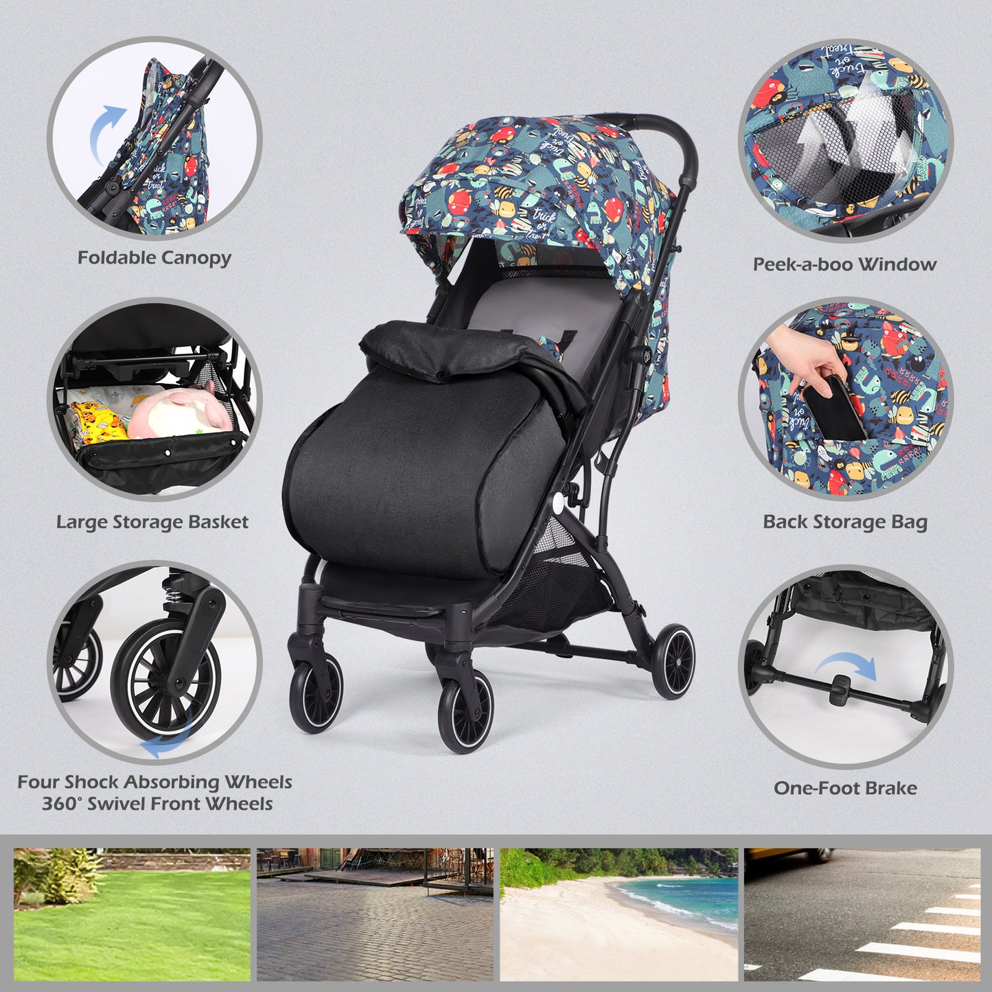 Lightweight Baby Pushchair with Footmuff