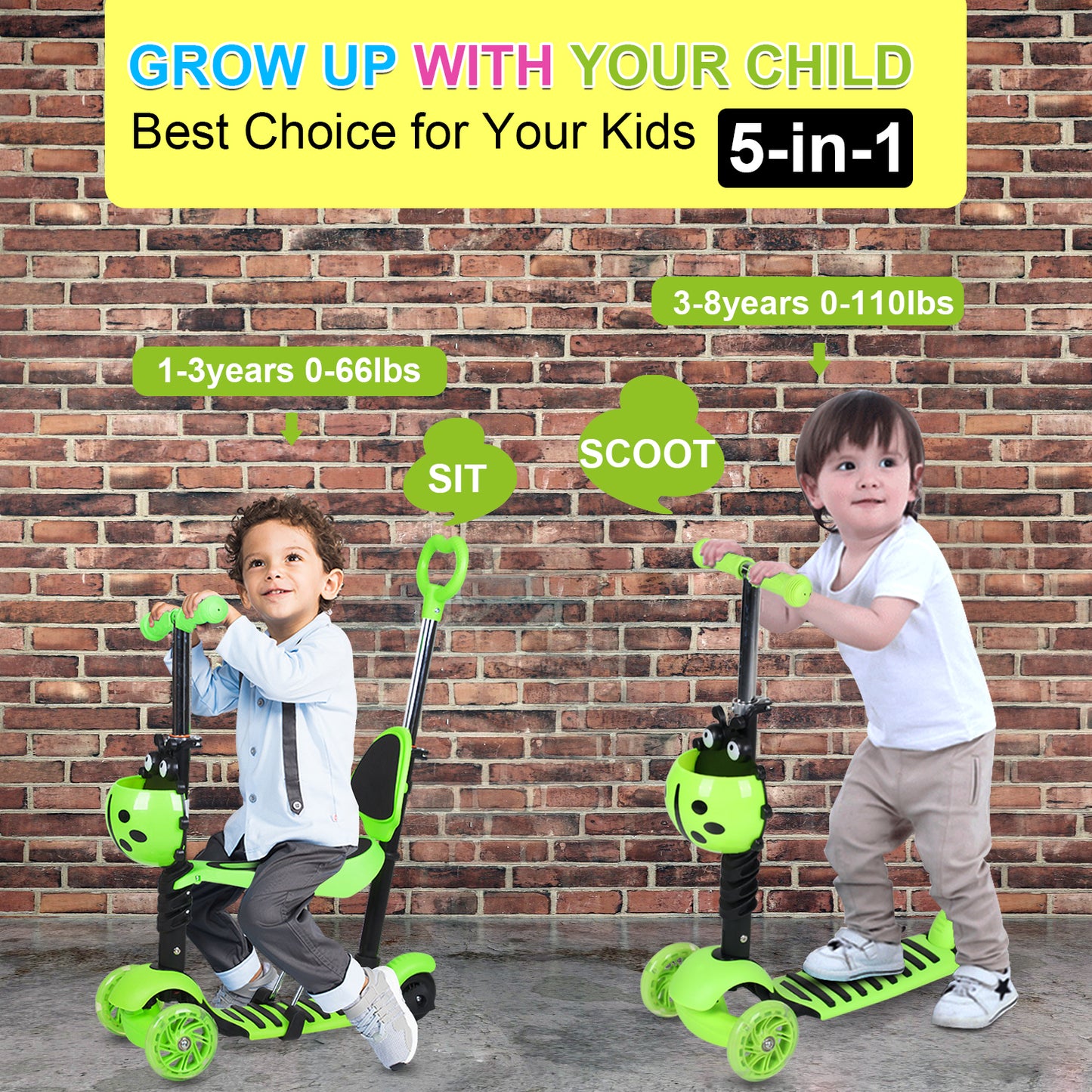 Birtech 3 Wheels Scooter Green Beatles