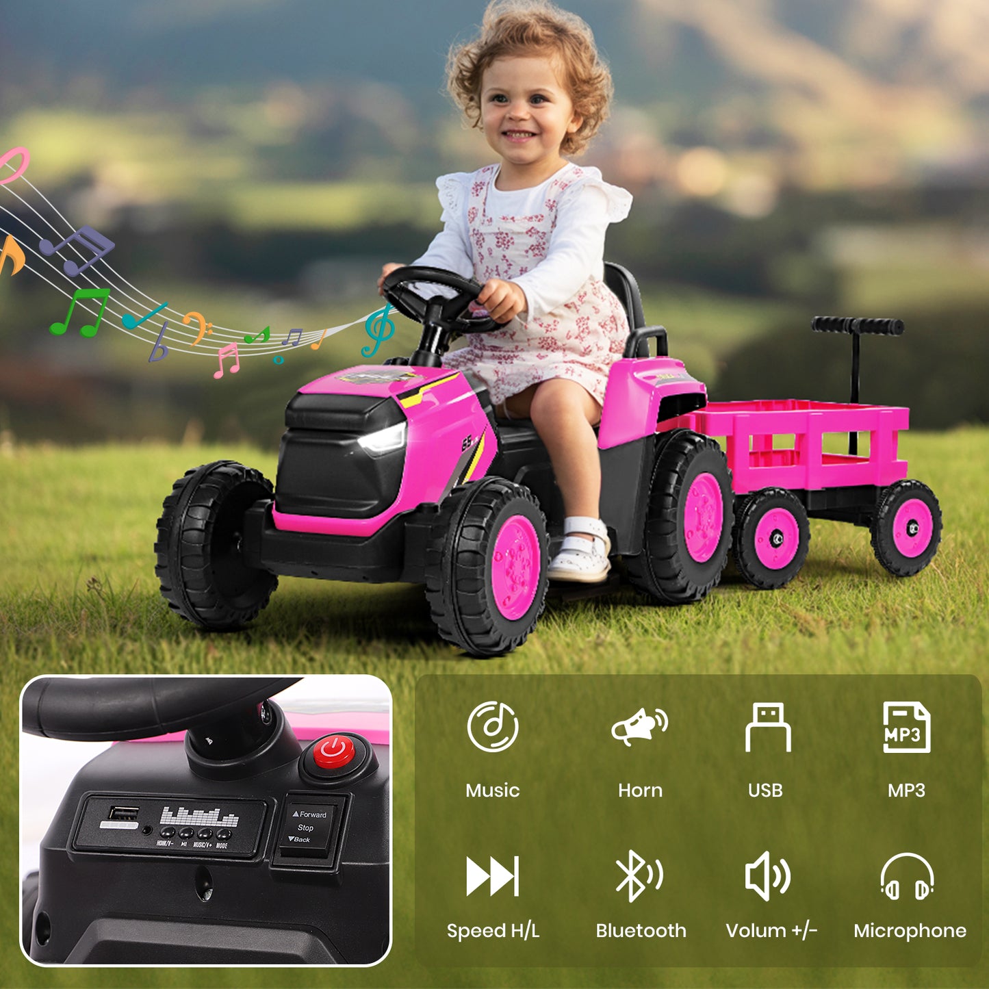 H.yeed Kids Ride-on Tractor and Trailer Aged 3-6