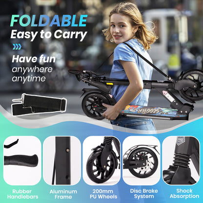 H.yeed Light Up Kick Scooter with Disc Brake Black