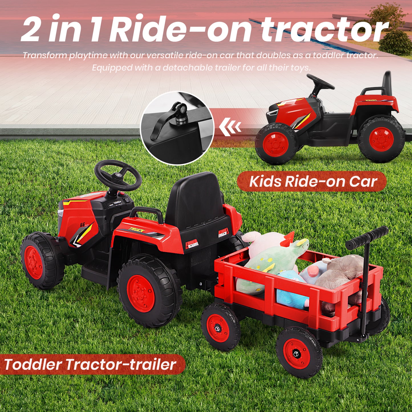 H.yeed Kids Ride-on Tractor and Trailer Aged 3-6