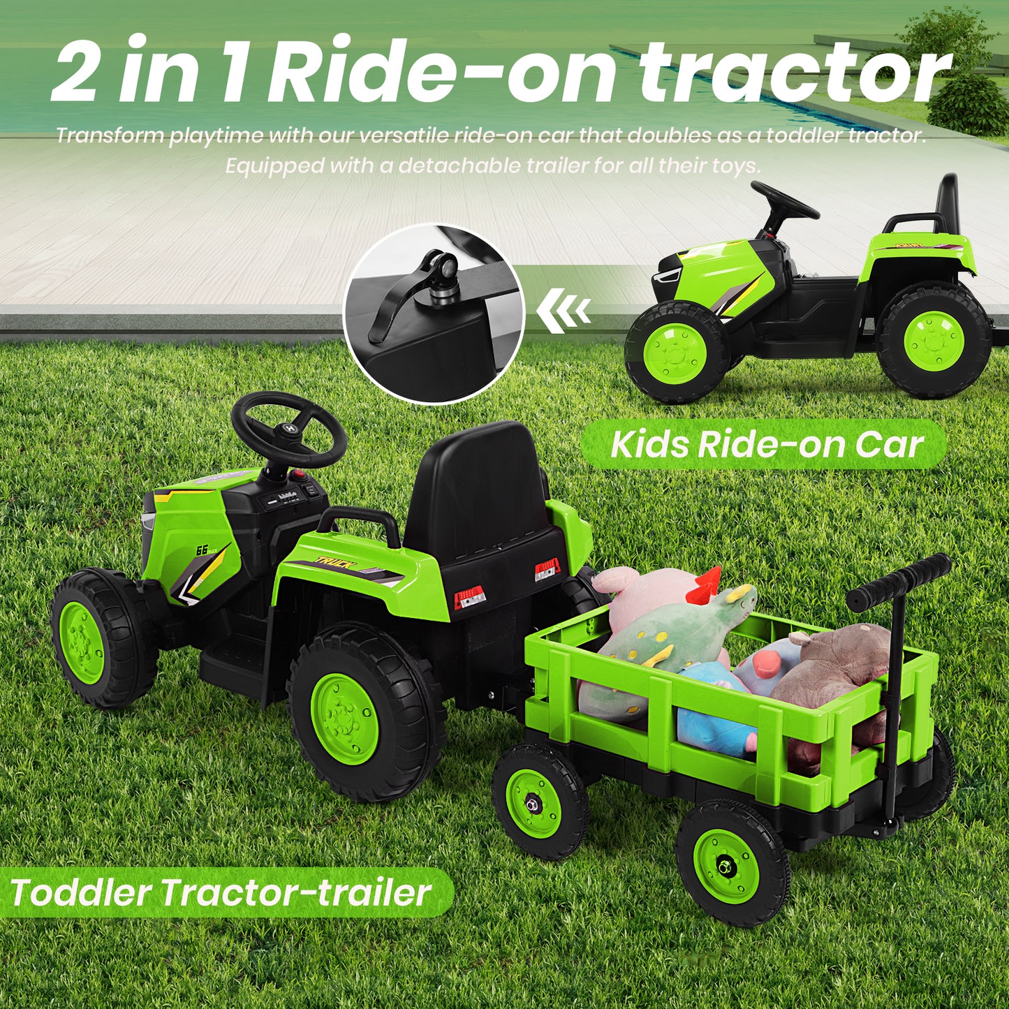 H.yeed Kids Ride-on Tractor and Trailer Aged 3-6