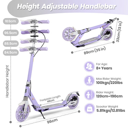 Birtech Light Up Kick Scooter with Disc Brake Light Purple