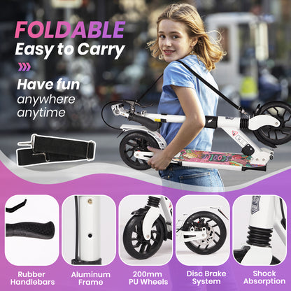 H.yeed Light Up Kick Scooter with Disc Brake White