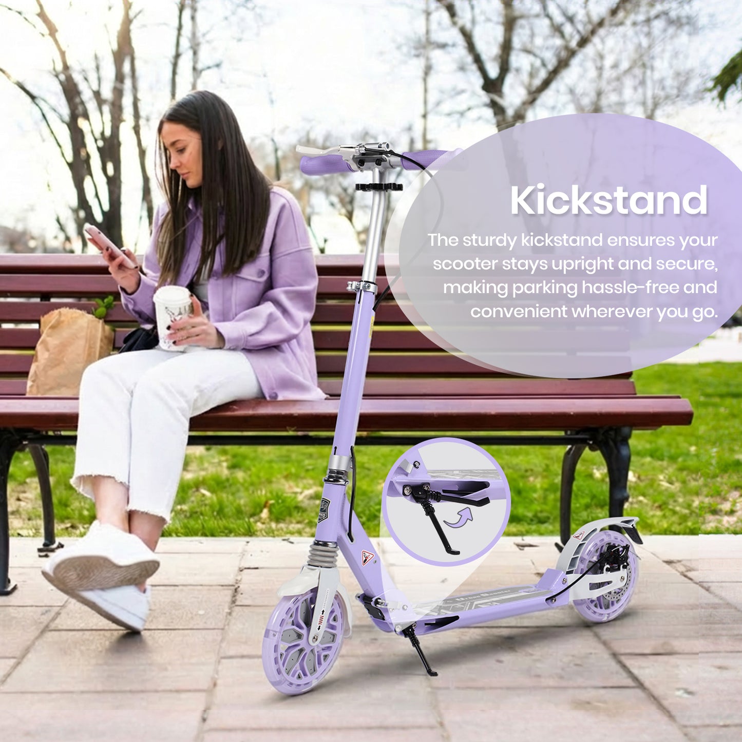 Birtech Light Up Kick Scooter with Disc Brake Light Purple