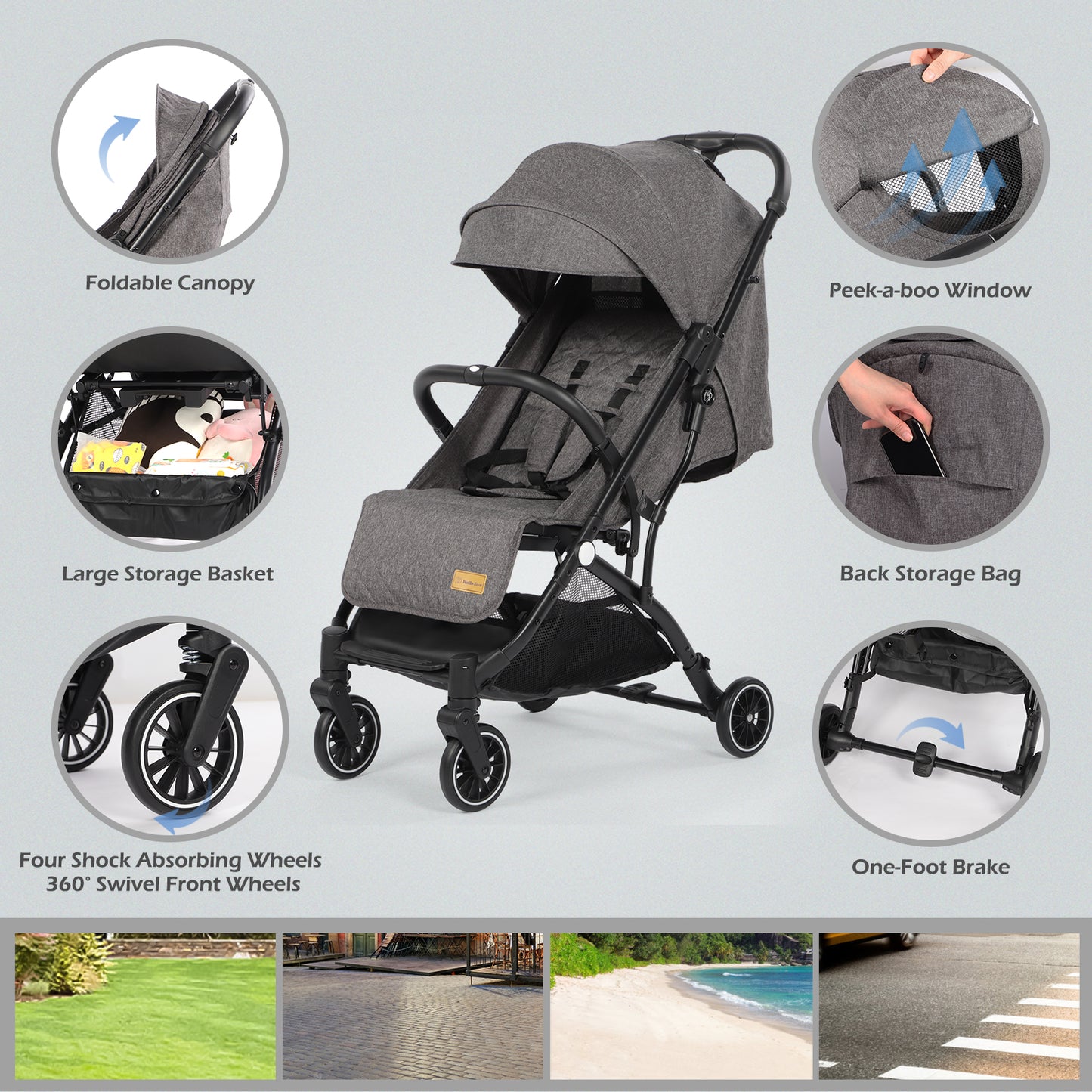 Lightweight Baby Pushchair with Adjustable Seat