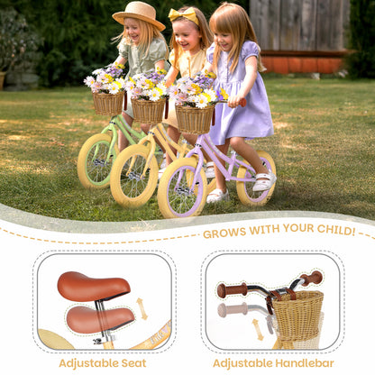 Birtech 14 Inch Kids Balance Bike with Removable Basket Light Yellow