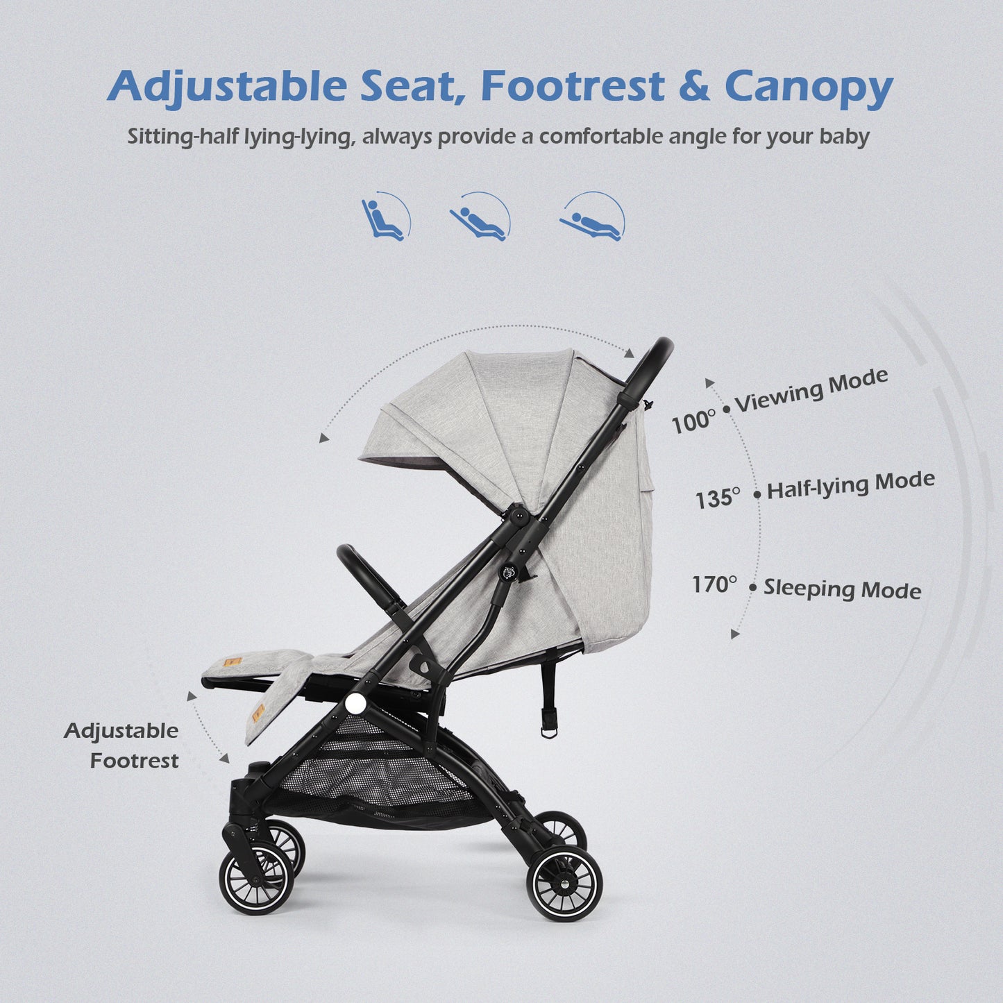 Lightweight Baby Pushchair with Adjustable Seat