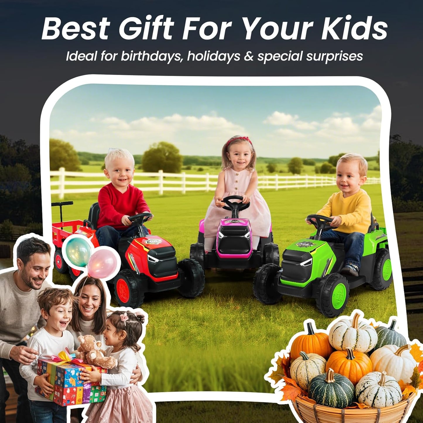 H.yeed Kids Ride-on Tractor and Trailer Aged 3-6