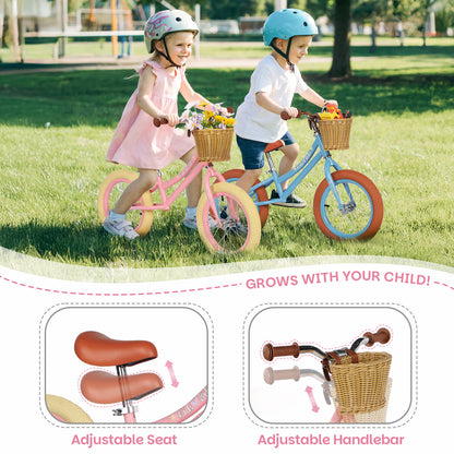 Birtech 14 Inch Kids Balance Bike with Removable Basket Pink
