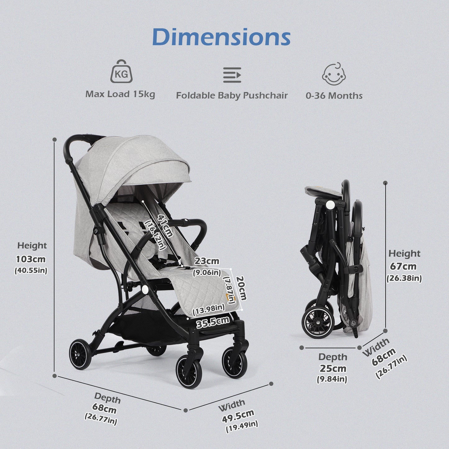 Lightweight Baby Pushchair with Adjustable Seat
