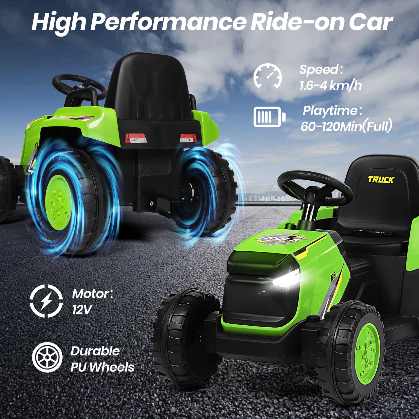 H.yeed Kids Ride-on Tractor and Trailer Aged 3-6