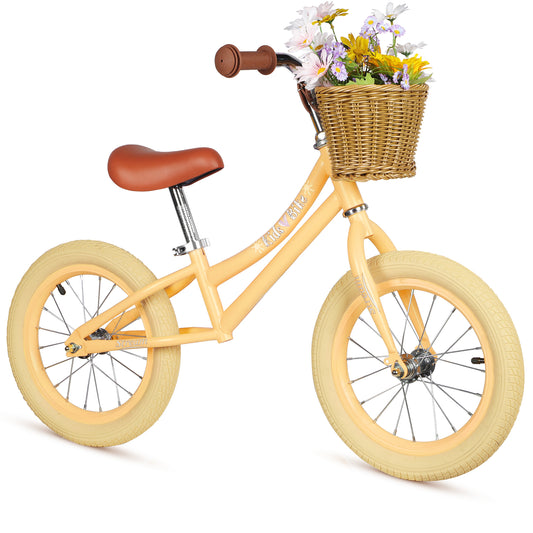 Birtech 14 Inch Kids Balance Bike with Removable Basket Light Yellow