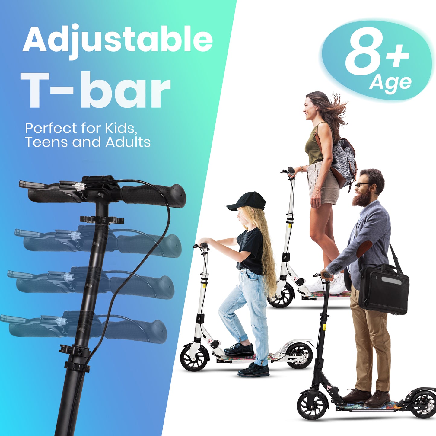 H.yeed Light Up Kick Scooter with Disc Brake Black