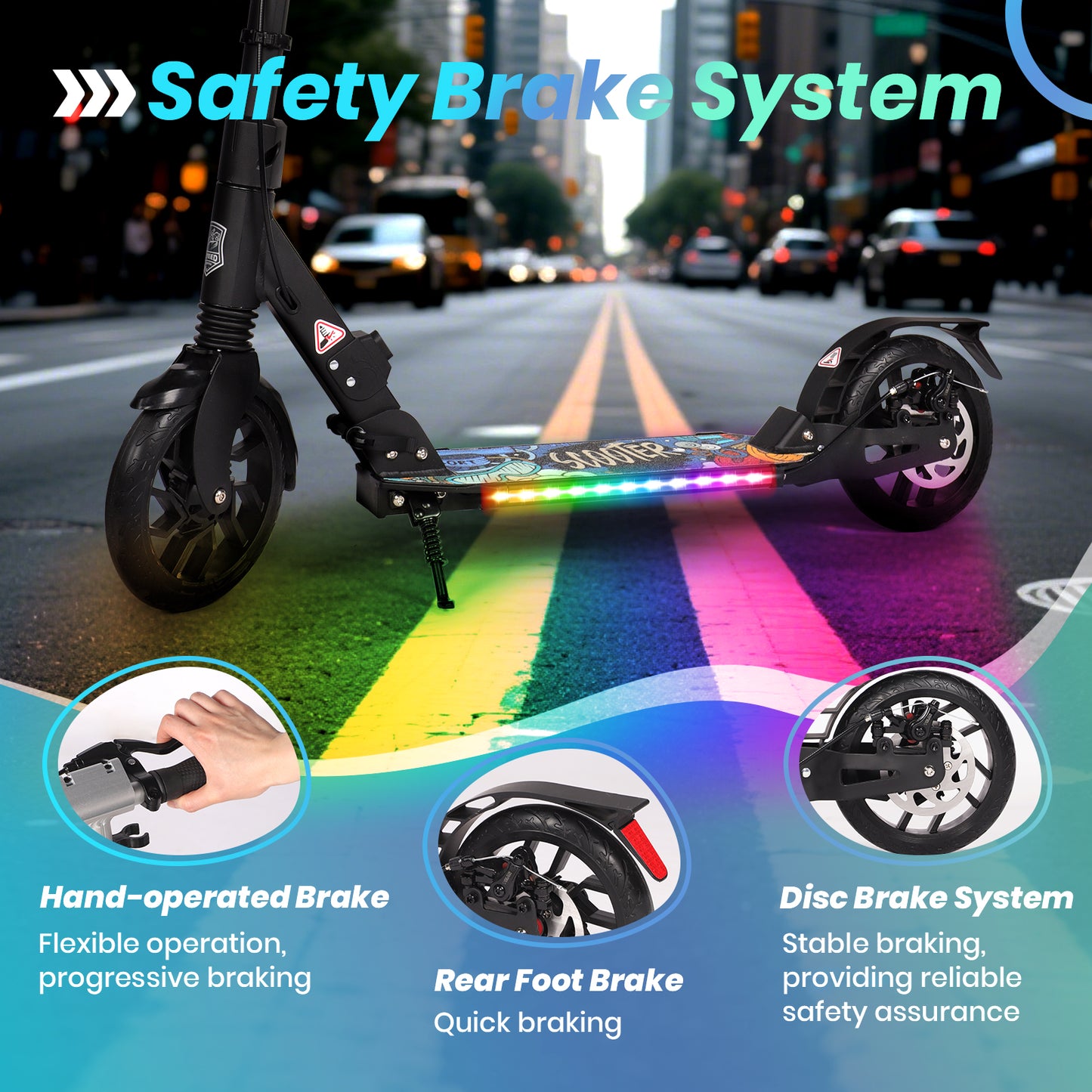 H.yeed Light Up Kick Scooter with Disc Brake Black