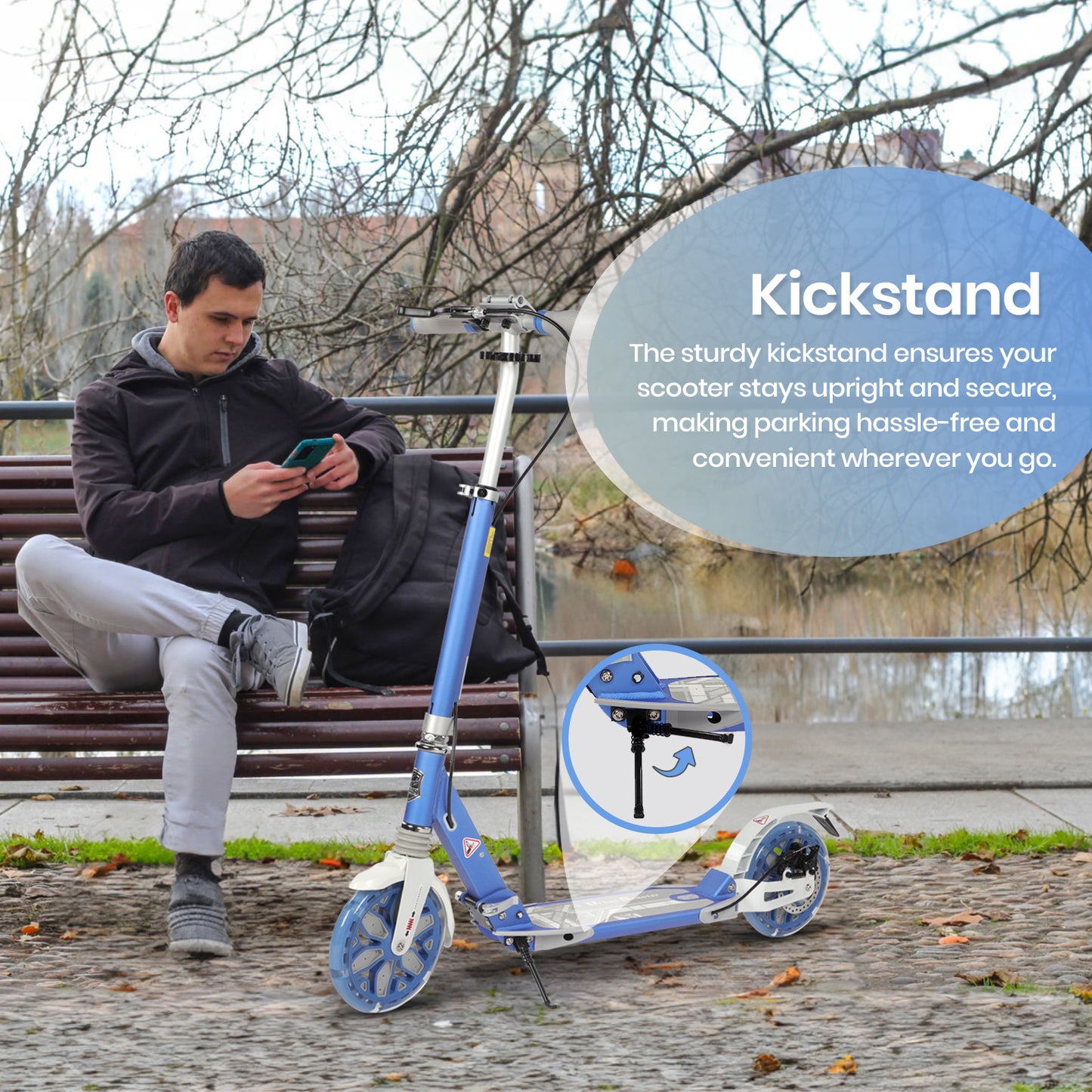 H.yeed Light Up Kick Scooter with Disc Brake Light Blue