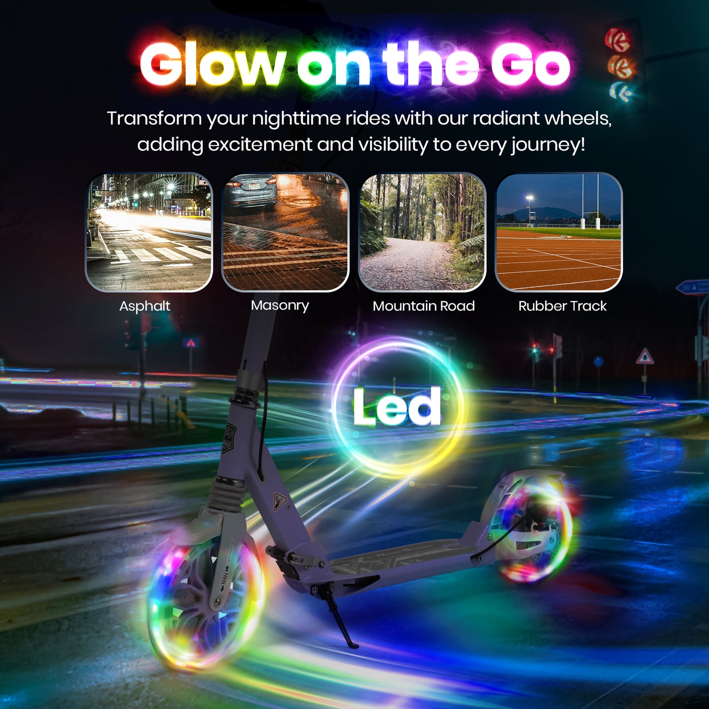 Birtech Light Up Kick Scooter with Disc Brake Light Purple