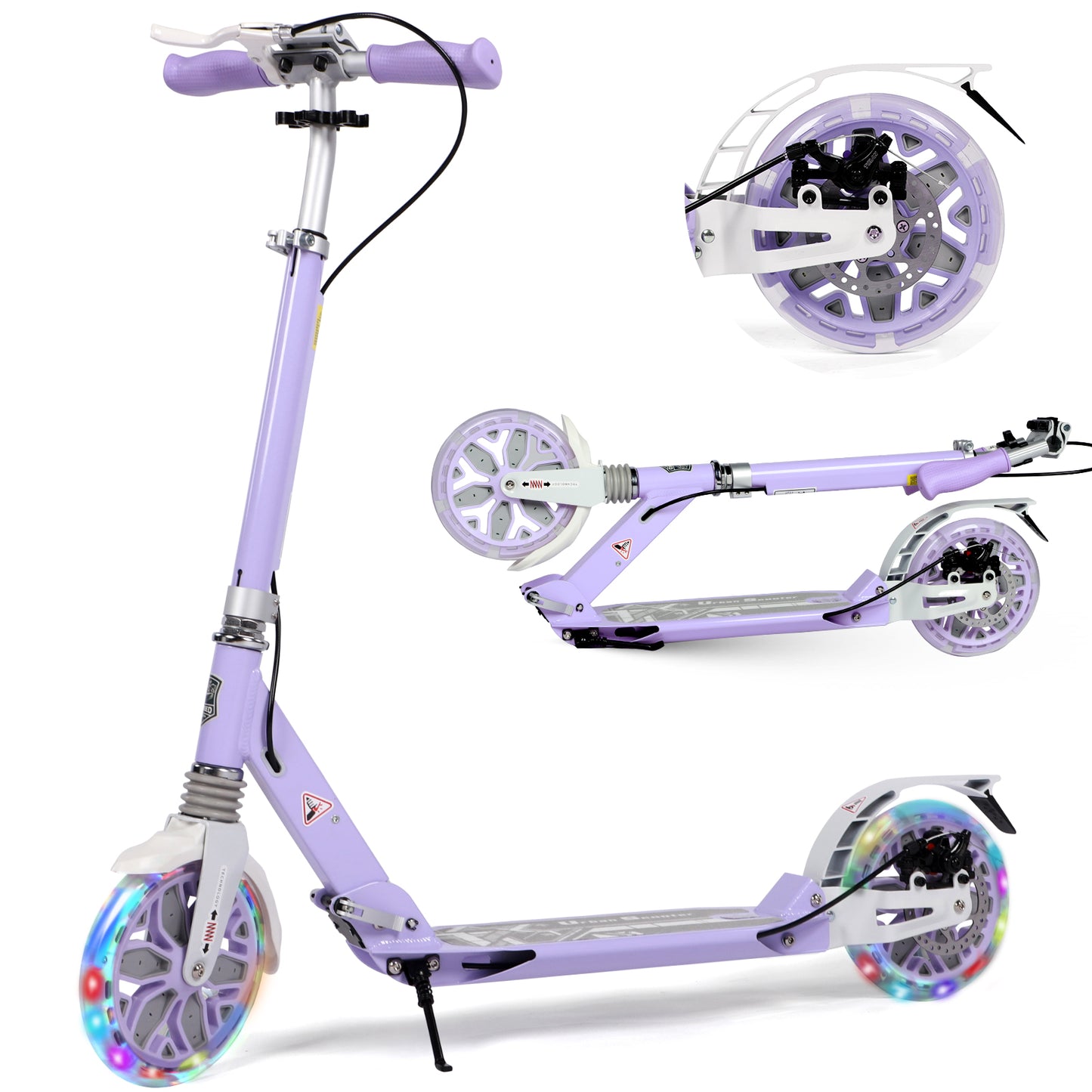 Birtech Light Up Kick Scooter with Disc Brake Light Purple