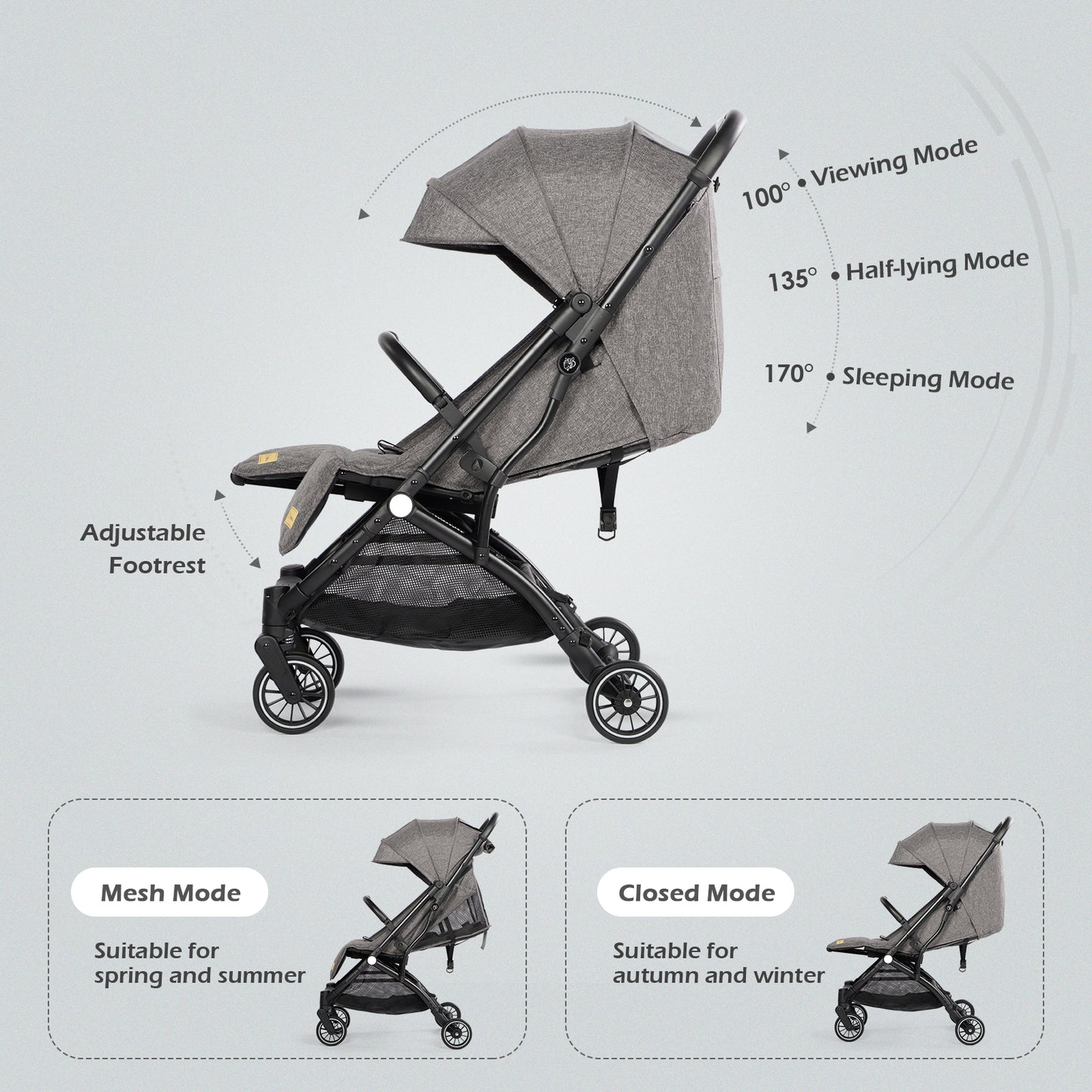 Lightweight Baby Pushchair with Adjustable Seat