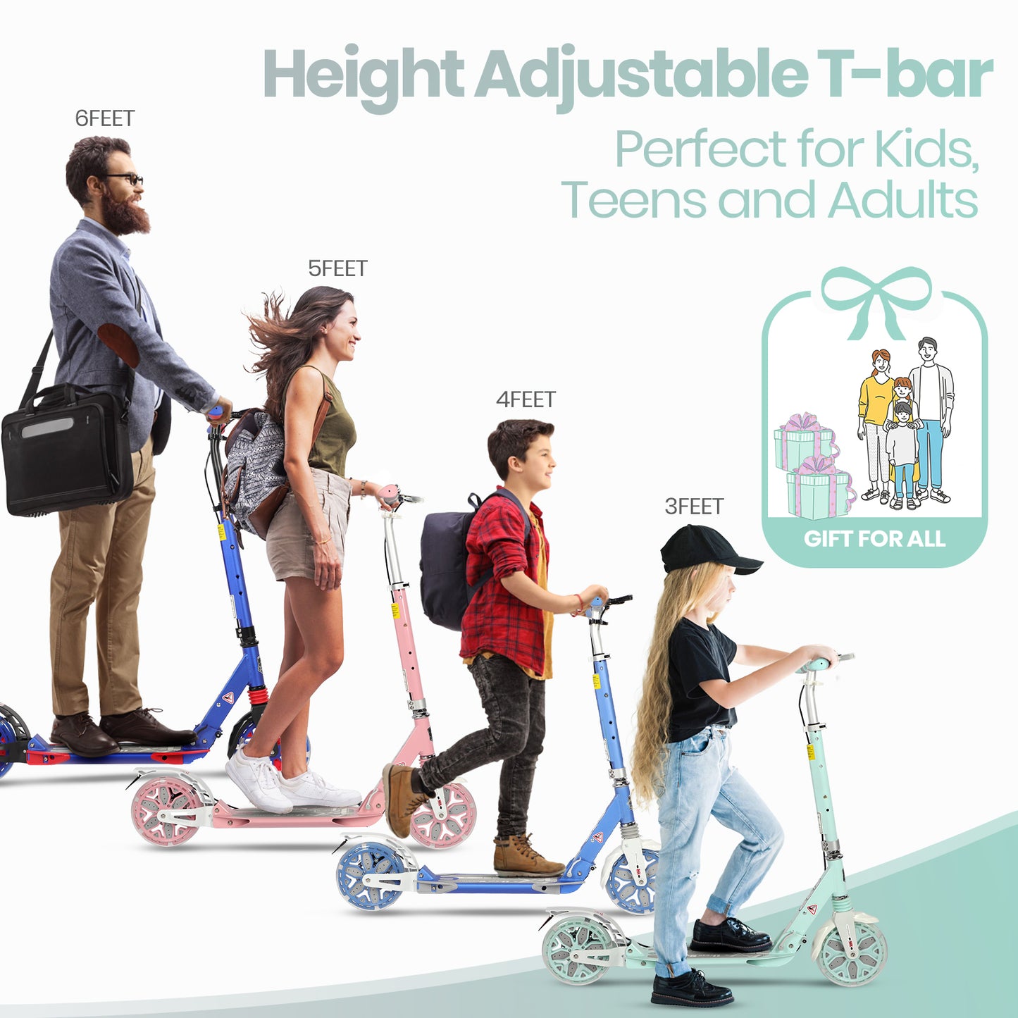 H.yeed Light Up Kick Scooter with Disc Brake Green