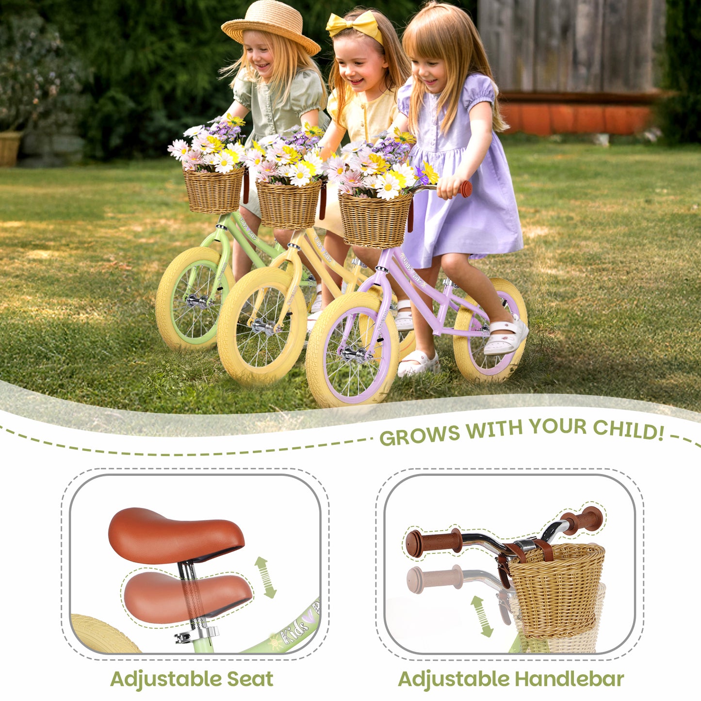 Birtech 14 Inch Kids Balance Bike with Removable Basket Green