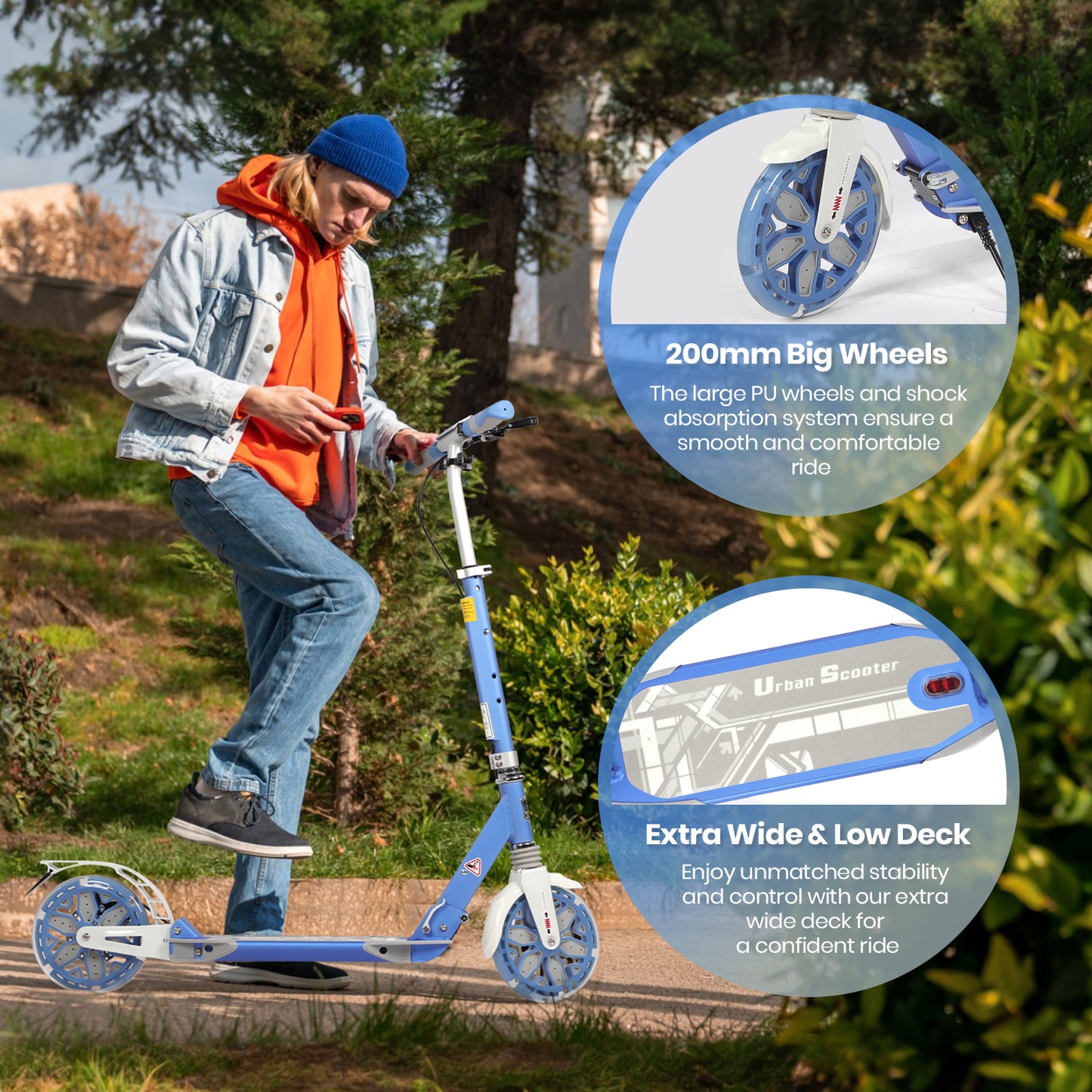 H.yeed Light Up Kick Scooter with Disc Brake Light Blue