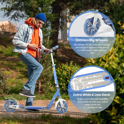 H.yeed Light Up Kick Scooter with Disc Brake Light Blue