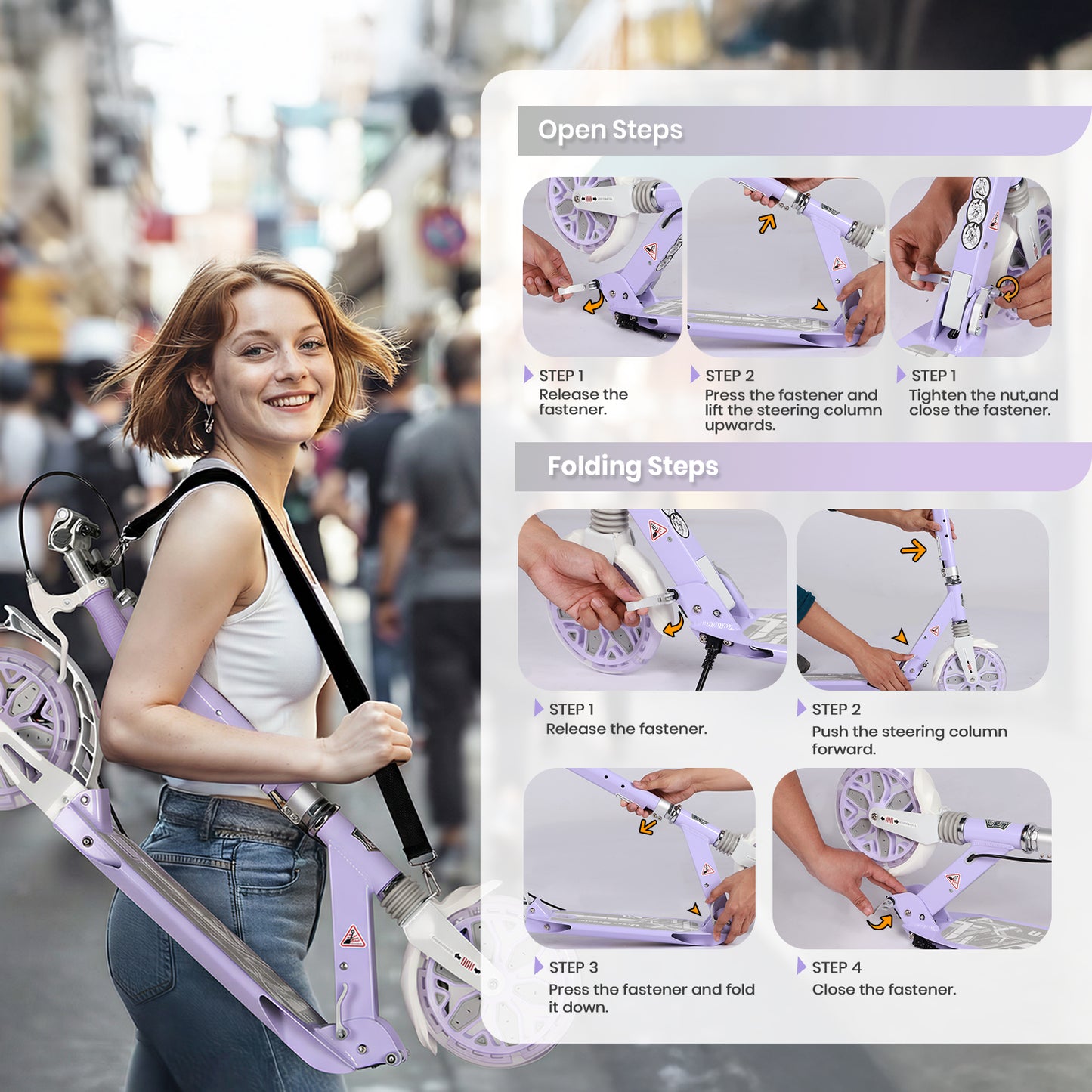 Birtech Light Up Kick Scooter with Disc Brake Light Purple