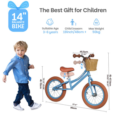 Birtech 14 Inch Kids Balance Bike with Removable Basket Blue