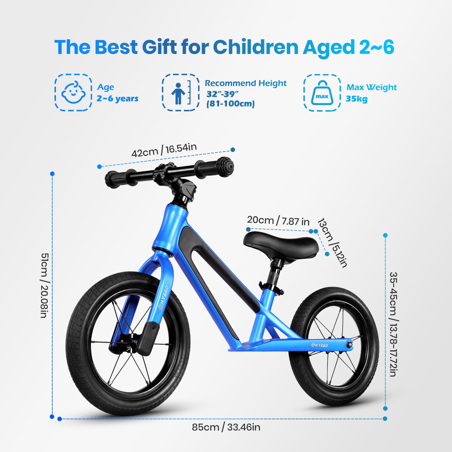 12 Inch Kids Balance Bike Blue for age 2-6 Years