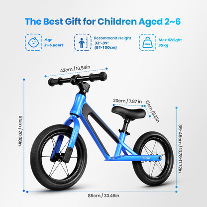12 Inch Kids Balance Bike Blue for age 2-6 Years