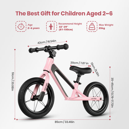 12 Inch Kids Balance Bike Pink for age 2-6 Years