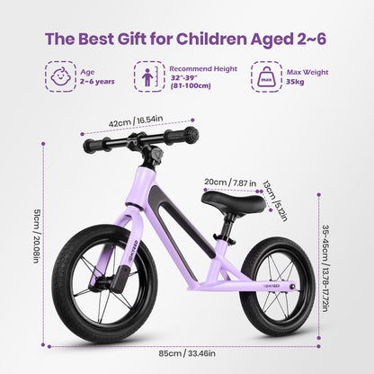 12 Inch Kids Balance Bike Purple for age 2-6 Years
